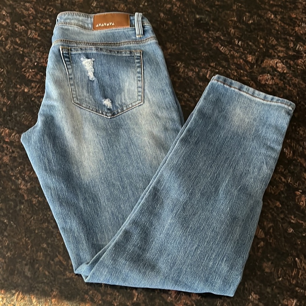 Dollhouse Light Wash Distressed Denim Jeans Straight Leg Size 5